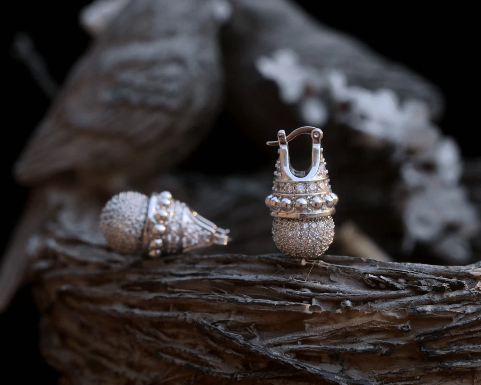 Orecchini a Monachella Argentato Incastonato Zirconia Cubica Bizantina Retrò ET9 - Immagine 2 di 4