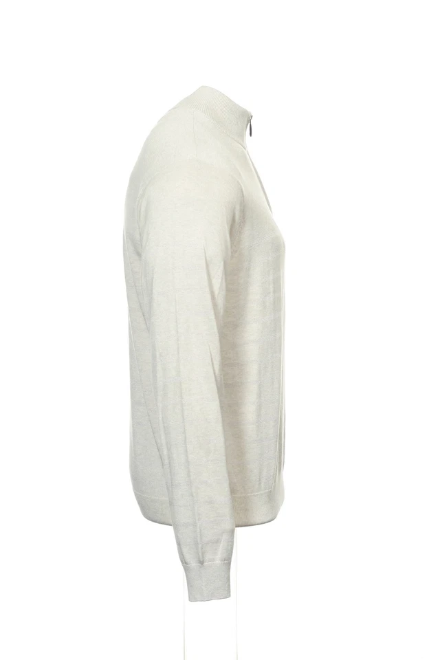 Perry Ellis Mens Striped 1/2 Half Zip Sweater (Small, Oatmeal Heather) $70 - Image 3 of 4