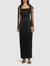 Reformation ‘Kacia’ Black Satin Bow Shoulders Maxi  Dress Tagged Size 0 / Small