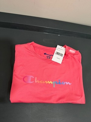 Champion Girls Activewear T-Shirt S (6/6X) Pink Multicolor Script Logo Tee NWT