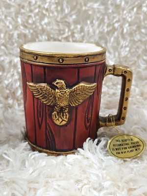EAGLE Vintage Inarco Japan #E2744 Red Barnwood Gold Trim USA Mug Cup 3.5''h
