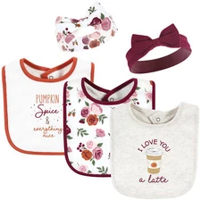 Hudson Baby Cotton Bib and Headband or Caps Set, Pumpkin Spice, One Size