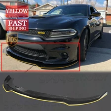 For Dodge Charger 15-2023 SRT Style Glossy Black Front Bumper Lip W/ Yellow Line