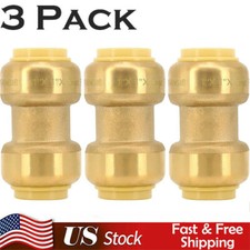 3 Pcs Push-to-Connect Brass Plumbing Fitting Straight Coupling Kit Coupler CPVC
