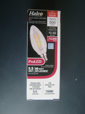 QTY 1 Halco 85060 ProLED Solid State Lighting Lamp bulb E12 B11 5.5W 3000K