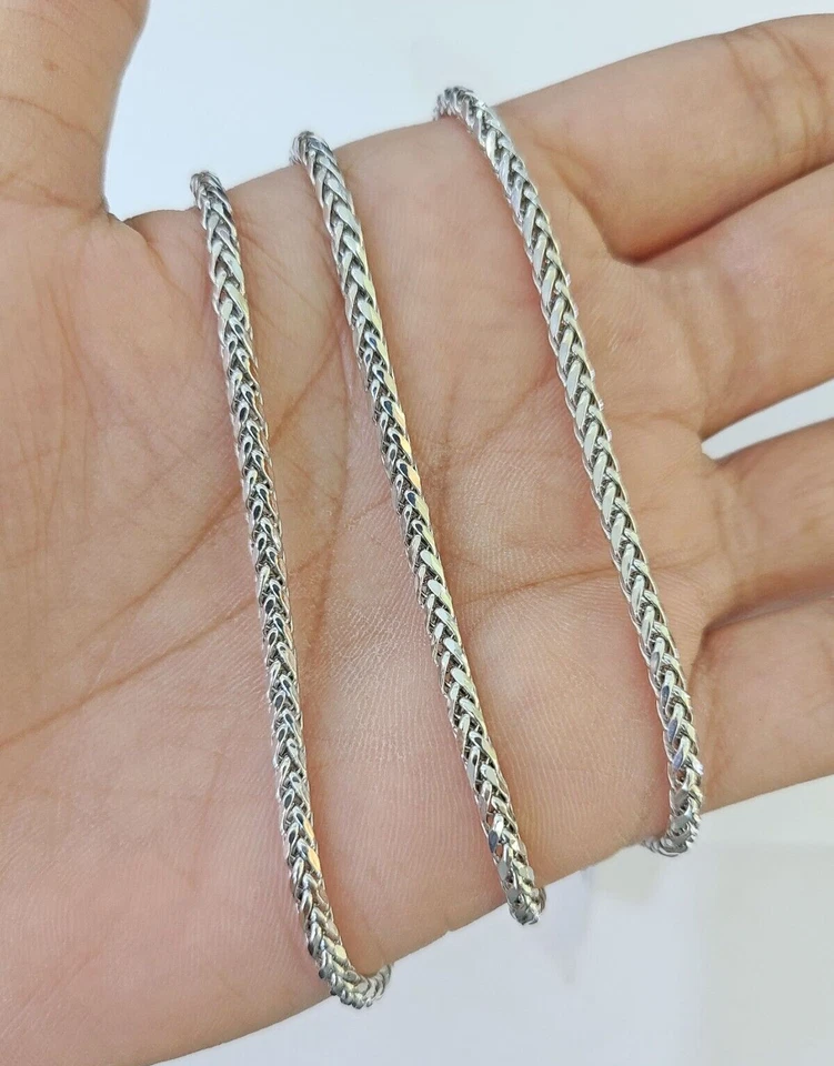 Collar real de cadena de palma de oro blanco de 10k 22 pulgadas 3 mm para hombre genuino 10kt DESCUENTO Foto 3 de 4