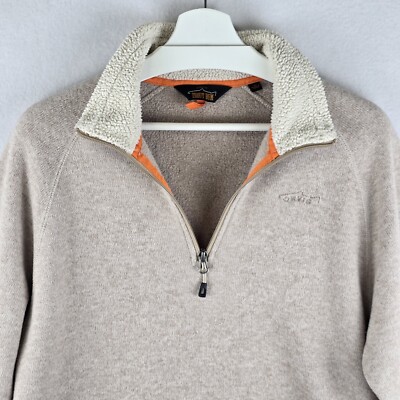 Orvis Trout Bum Sz M Logo 1/4 Zip Pullover Sherpa Fleece Collar Beige Soft Cozy