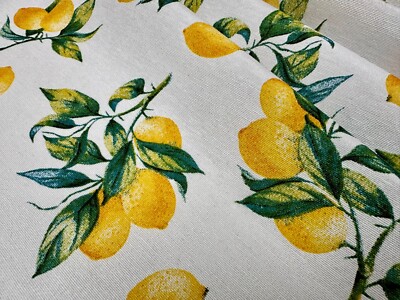 Zitronenzweig Druck Stoff grün Baum Blatt gelb weiß Wohndeko - 140 cm breit