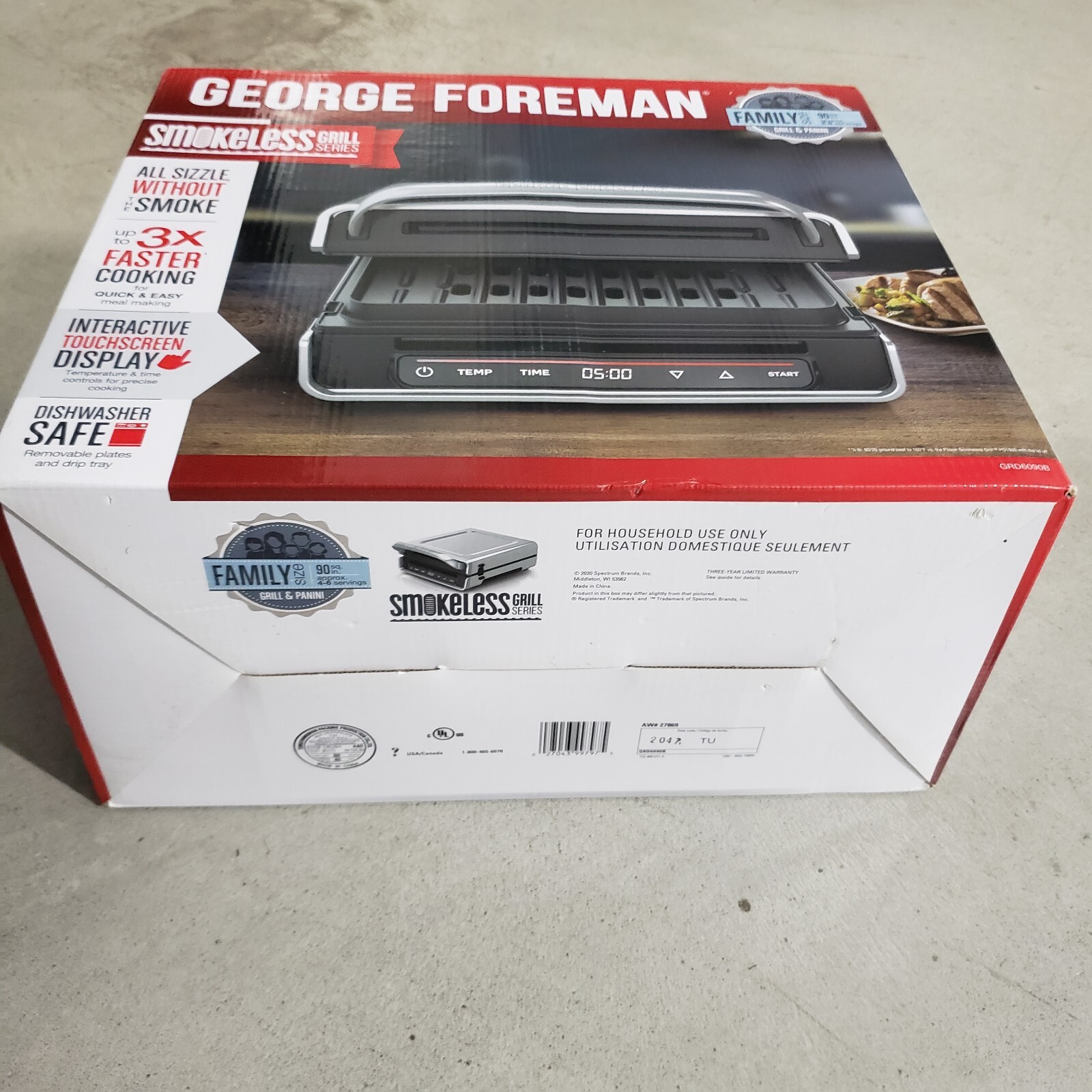 Foreman GRD6090B Smokeless Grill Griddle New Sealed Stainless