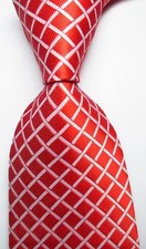 New Classic Checks Orange Red White JACQUARD WOVEN 100 Silk Men's Tie Necktie