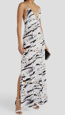 galvan slip dress $1095 Escape Women's White Veranda Woven Maxi Size 38 Galvan London Silver 90's Silk