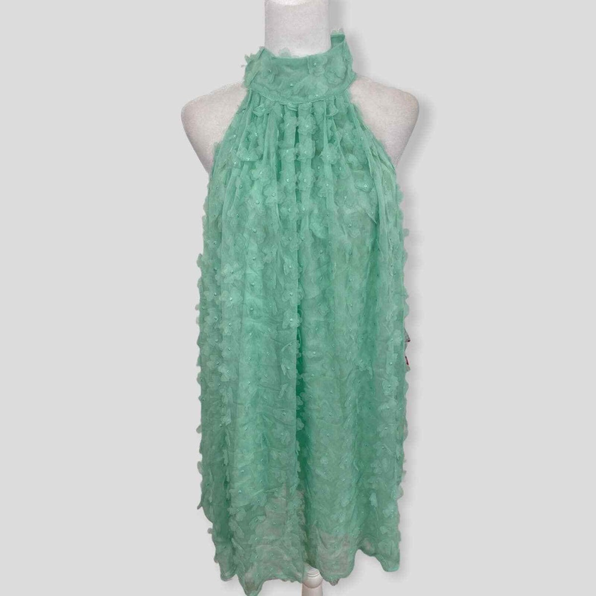 Belle Badgley Mischka Green Floral Appliqu Jewel Neck Dress NWT