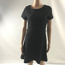 Loft Women Short Sleeve Knit Shift Dress Size 2 Black Fit&Flare Embellished New