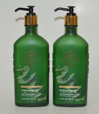 2 BATH & BODY WORKS AROMATHERAPY STRESS EUCALYPTUS SPEARMINT LOTION HAND CREAM