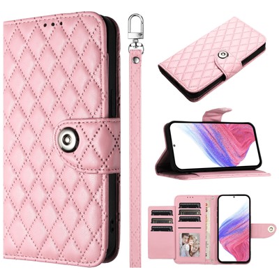 Pink Leather Grid Wallet Phone Case For Infinix Motorola Google ZTE TCL Sharp