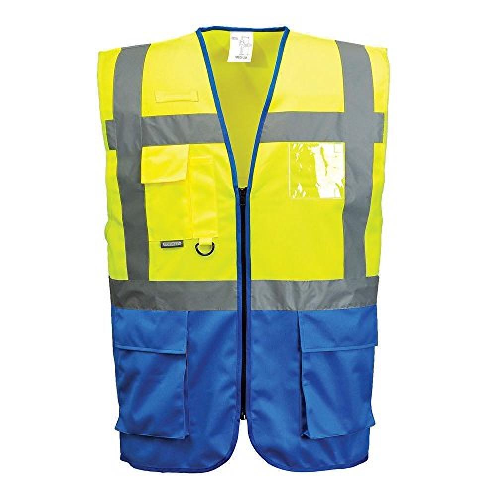 (TG. L) Portwest C476 Gilet Executive Varsavia, Giallo/Navy, L - NUOVO