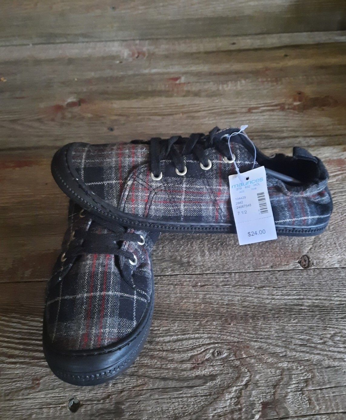 SAOLA Sneakers donna Maurices in flanella a quadri taglia 7 5 grigio rosso nero suola gomma NUOVE