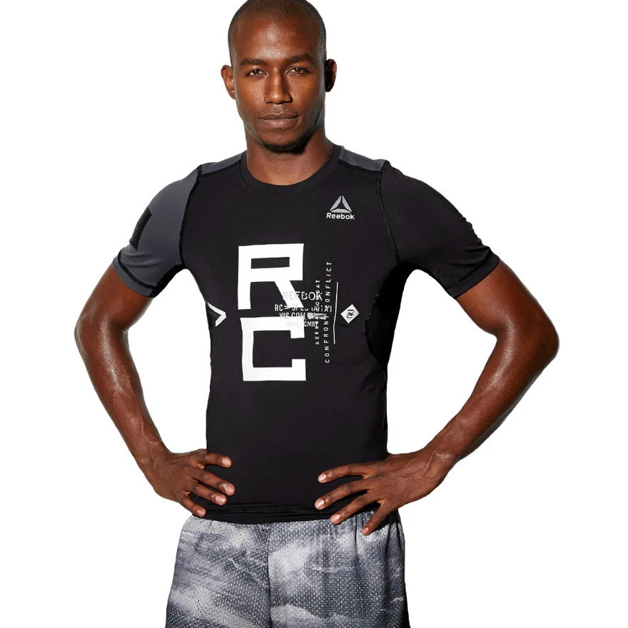 Herren Reebok Combat Short Sleeve Rash Guard Kompression Tee