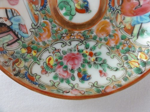 "Antigua placa medallón rosa porcelana china de 4,5" - Imagen 5 de 12