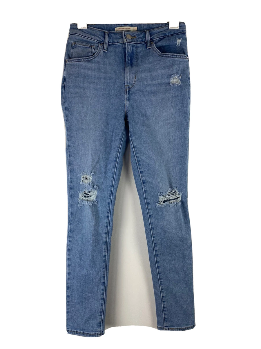 Levi s Womens 721 High Rise Skinny Jeans Size 27 Medium Wash Distressed