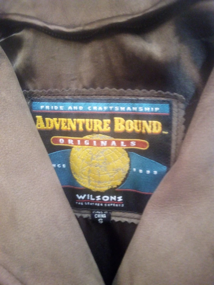 Chaqueta de cuero de gamuza de bombardero marrón S Adventure Bound By Wilson de colección para mujer Foto 4 de 4