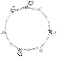 FußKettchen Herz Strass 24 Cm Akzent FußKette Herzen Silberfarbig FußSchmuck