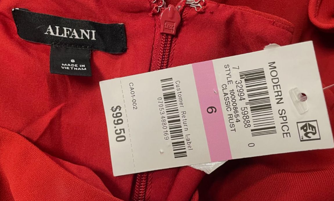 $99 Alfani Women's Red Solid Pleated Flounce Crew-Neck A-Line