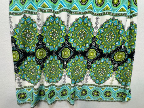 Maggy London Womens Geo Midi Shift Dress Size 12 Green Blue Stretch Career - Picture 6 of 12
