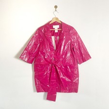 Chloe Luxury Designer Boxy Glossy Pink Pu Vinyl Wet Look Tie Belt Jacket 38 Uk10