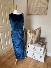Quiz Draped Blue Velvet Dress Long Size 16