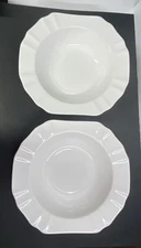 Set Of 2 Bella Lux 12.0” White Wide Rim Serving Bowls Scalloped Edge 3.0” H