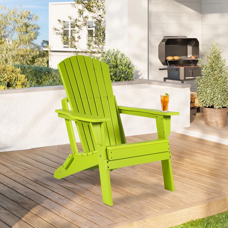 HDPE Folding Adirondack Chair Outdoor Patio All Weather Fire Pit Chair Green