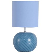 Image of Blue Swirl Glass Table Lamp with Pastel Blue Linen Shade 30cm