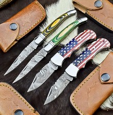 Lot of 4 PC DAMASCUS STEEL POCKET FOLDING KNIVES, POCKET KNIVFES W/SHEATH Z-1774