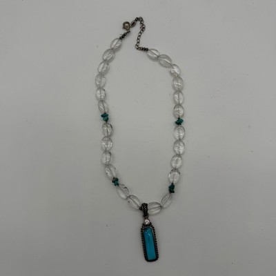 Barse Sterling Silver 925 Turquoise Clear Quartz Beaded Pendant Necklace 18in