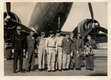 1940s Group Of Airmen In Front Of Aircraft WWII Aviation Crew Vintage Photo