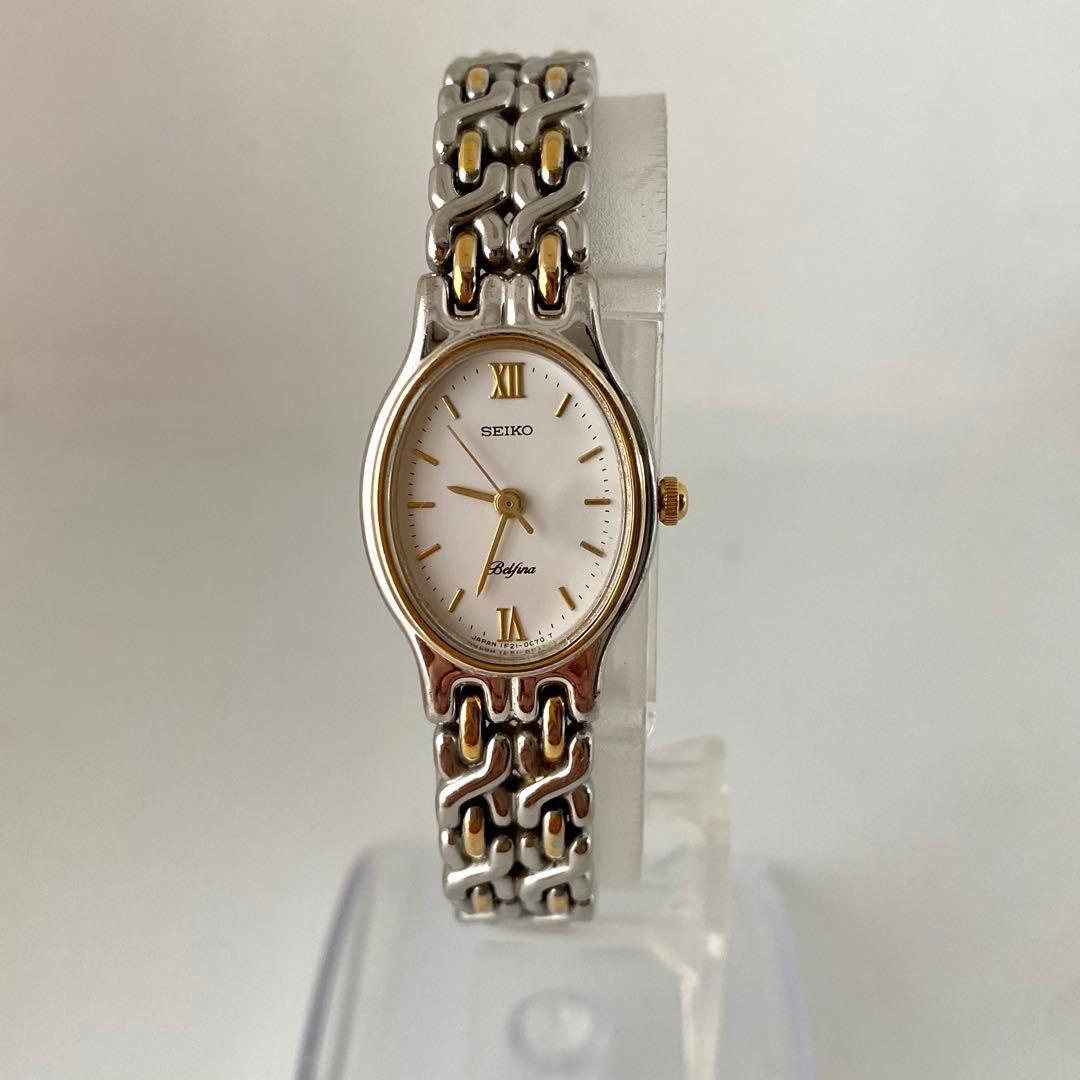 【稼働○、レア】SEIKO Belfina 手巻き ユニセックス ヴィンテージ SEIKO Belfina Wristwatch Oval Two Tone Three Hand Classic