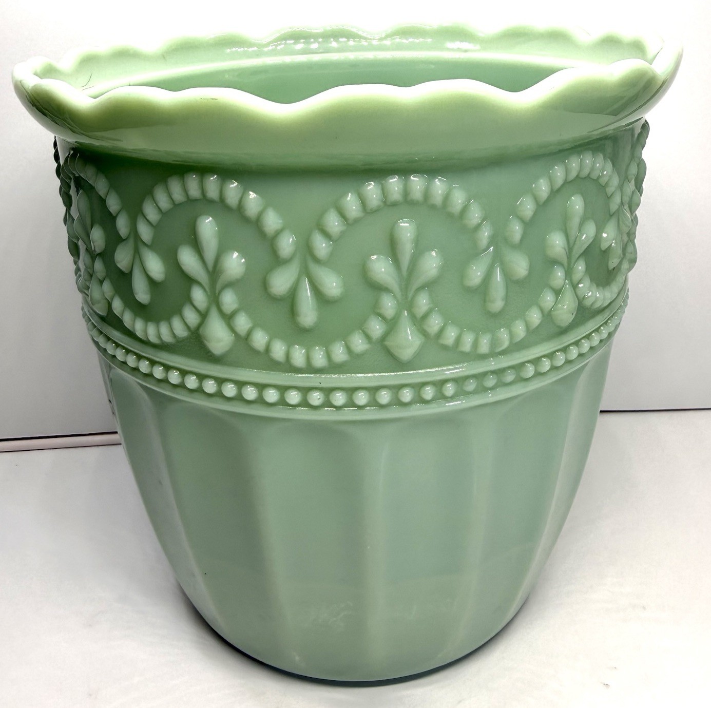 Pioneer Woman Timeless Beauty Jadeite Utensil Holder Vase Embossed NO LID