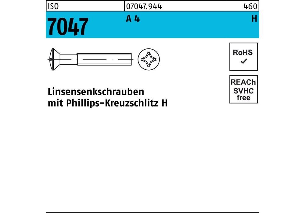 Reyher Linsensenkschraube ISO 7047 m.Кройцшлиц-PH M 6 x 50 -H A 4