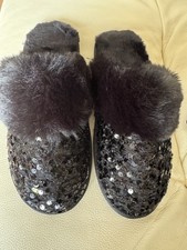 Next New Ladies Black Sequin Slippers S