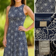 Tommy Hilfiger Floral Fit & Flare Dress | Navy & White Back Zipper Size 6