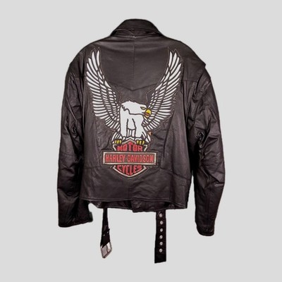 Nomada Harley Davidson Men's Medium Leather Belted Cafe Racer Bomber Jacket