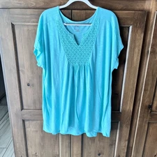 JMS/Just My Size-Women's Teal with Floral Yolk Cap Sleeve Size 4X