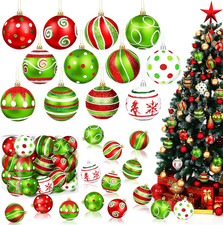 24Pcs Christmas Ball Ornaments Red Green White Shatterproof Christmas Tree Decor