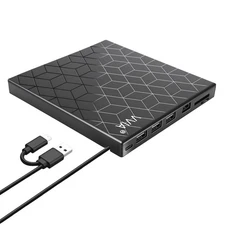 Vvia External USB CD DVD Drive Ultra Slim Blu-ray Burner with 4 USB Ports & C...