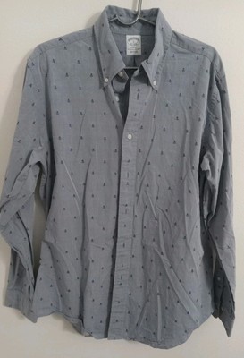 Brooks Brothers Regent Pineapple Print Chambray Dress Shirt Men s L EUC!