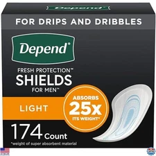 Depend Men's Incontinence Shields & Pads, Light Absorbency, 174 Count (3 Packs)