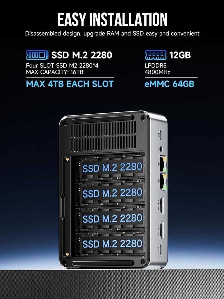 GMKtec G9 Mini PC NAS Intel N150 Dual Boot System 12GB DDR5 64GB EMMC +512GB SSD - Image 4 of 4