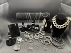 Large Vintage Silver Tones Costume Jewelry Lot With 40 pieces