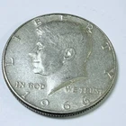 1966 Kennedy Half Dollar. 40% Silver. Circulated US Coin, Free Shipping! #6659